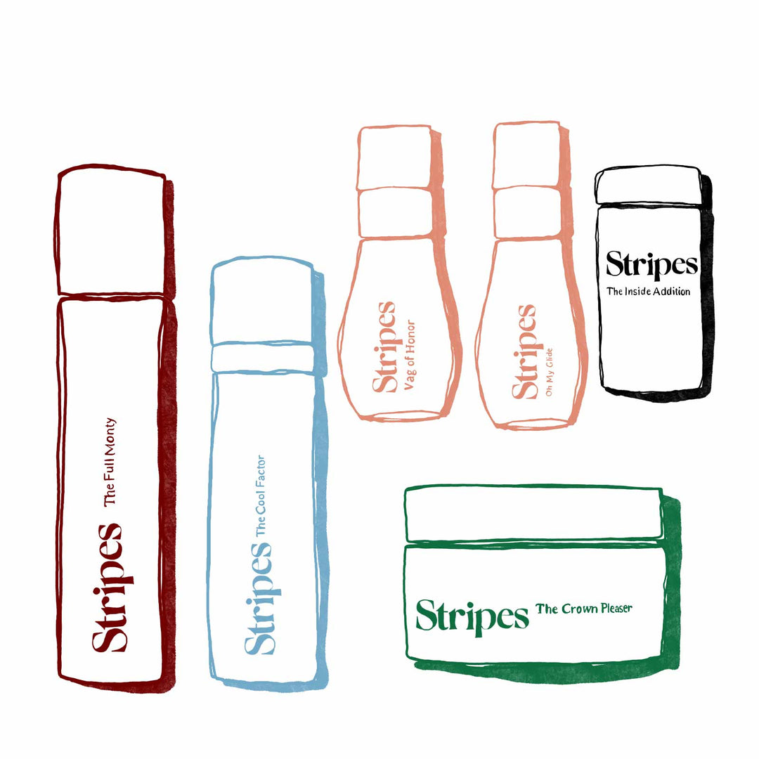 Set of Stripes skincare products on a white background