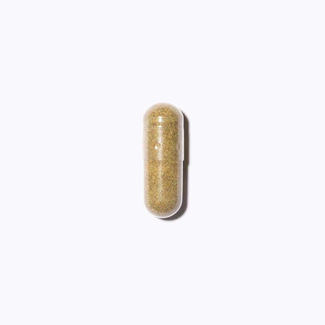 Single yellowish capsule of The Dream Date supplement against white background gallery position six square image