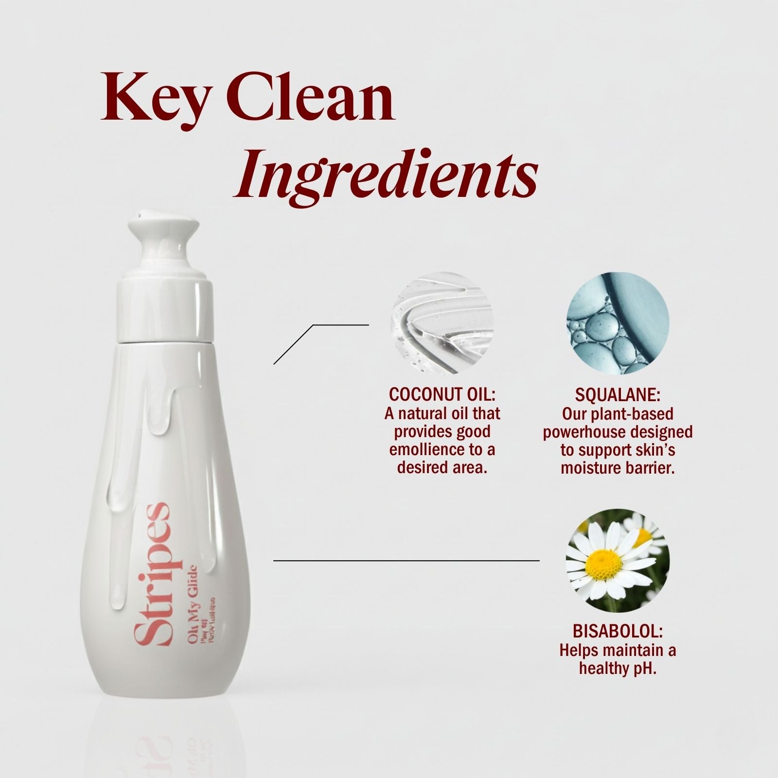 Stripes Oh My glide product with key ingredients listed on a white background