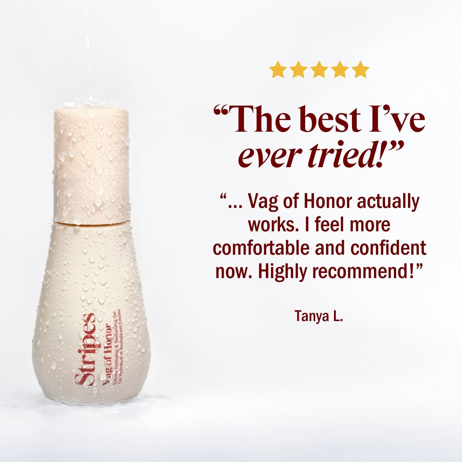 Stripes Vag of Honor product with positive customer review text on a white background