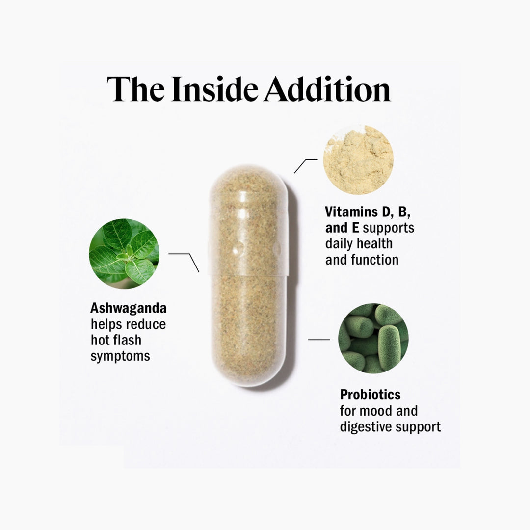 The Inside Addition capsule with ashwagandha, probiotics, and vitamins D, B, and E for menopause support
