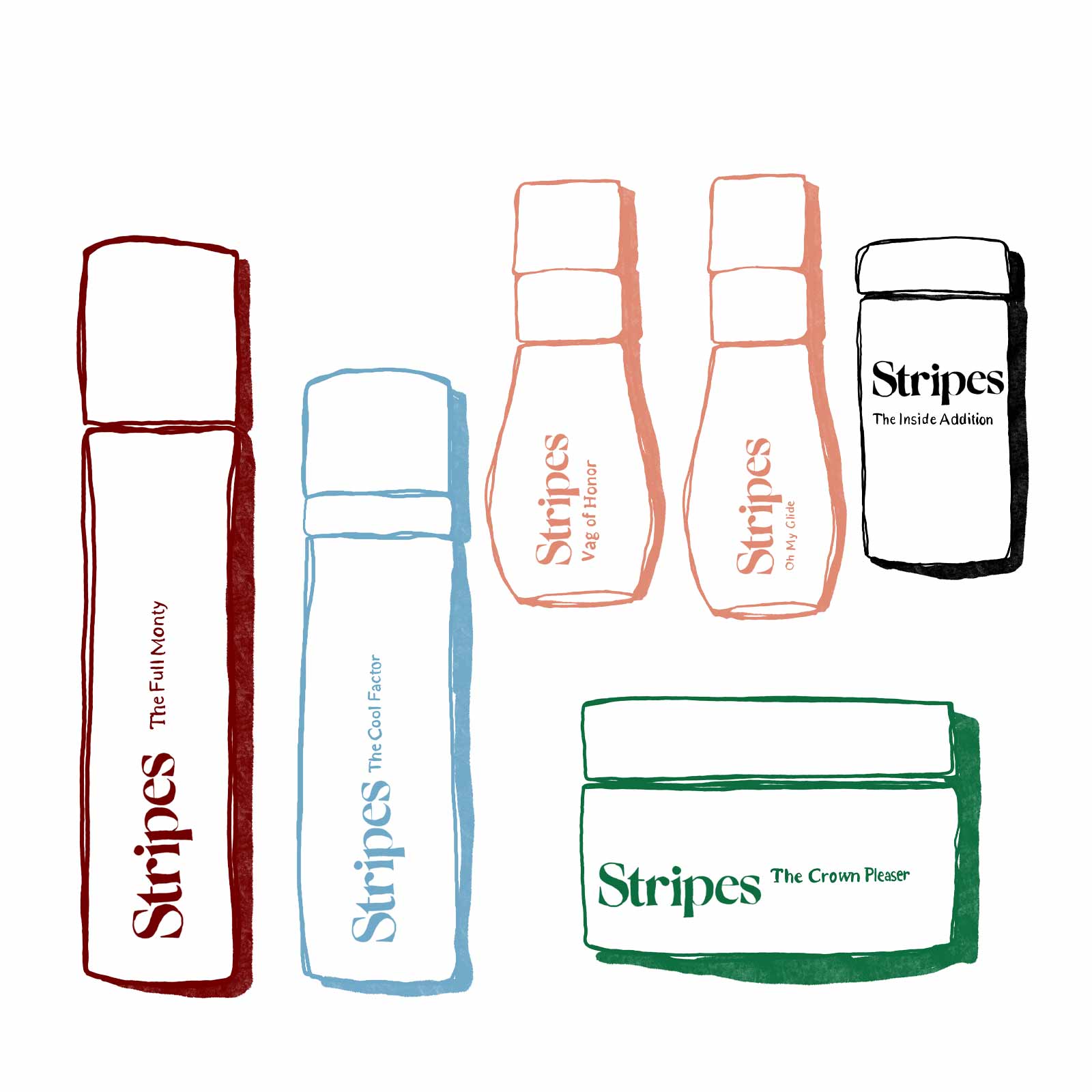Set of Stripes skincare products on a white background